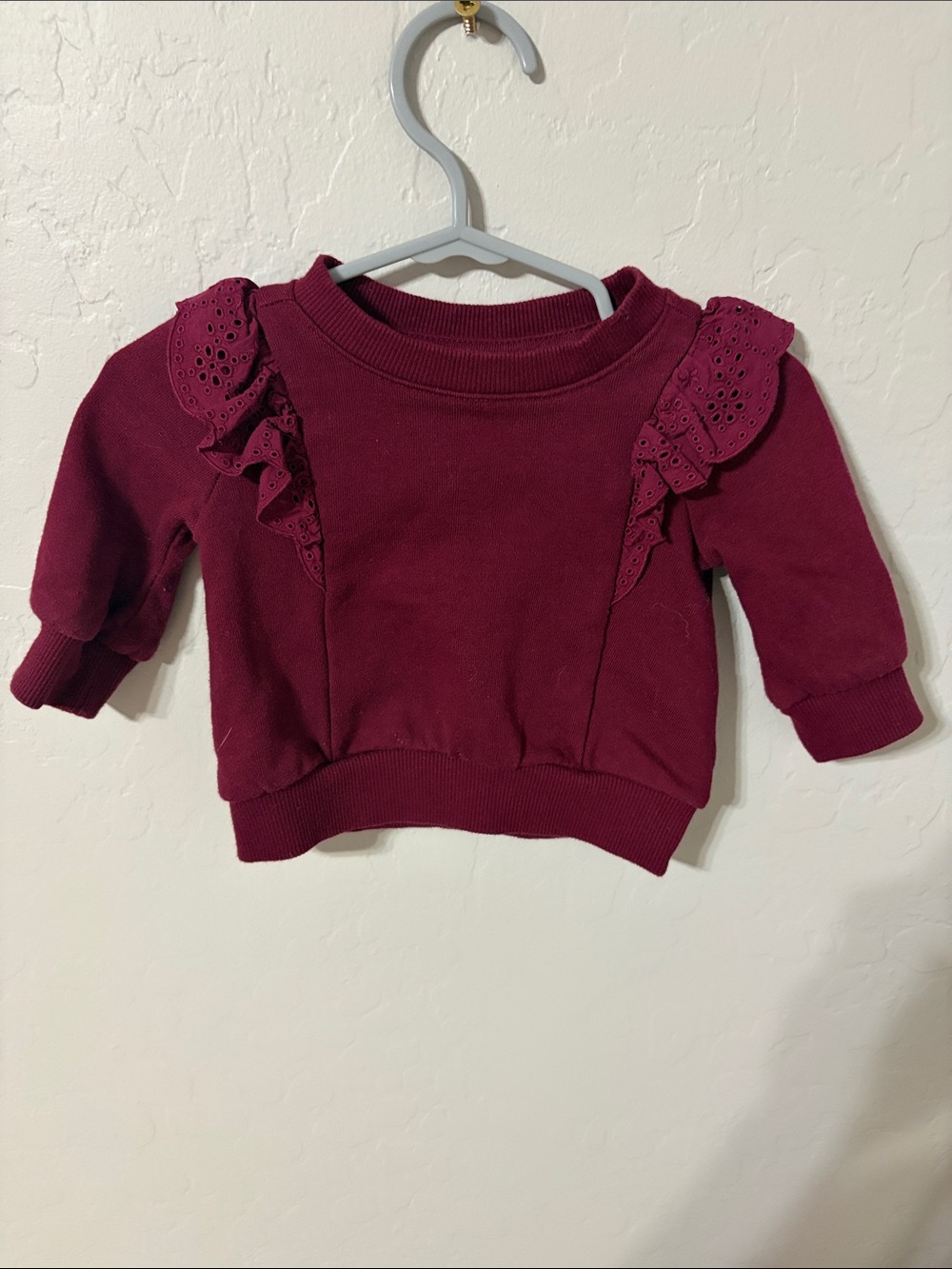 Janie and Jack Maroon Eyelet Ruffle Sweatshirt